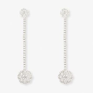 Pendientes largos rosetón oro y diamantes