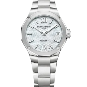 Reloj de lujo de la marca BAUME & MERCIER modelo RIVIERA 10729, cuarzo, fabricado en Suiza.