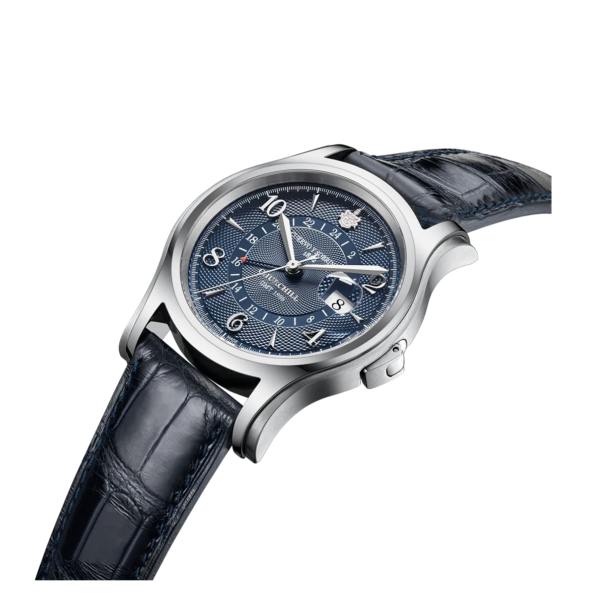 Reloj de lujo Cuervo Y Sobrinos Churchill GMT Azul Guilloché 2811.1GMTB Detalle del Reloj de lujo de la marca CUERVO Y SOBRINOS modelo CHURCHILL 2811.1GMTB, automático, fabricado en Suiza.