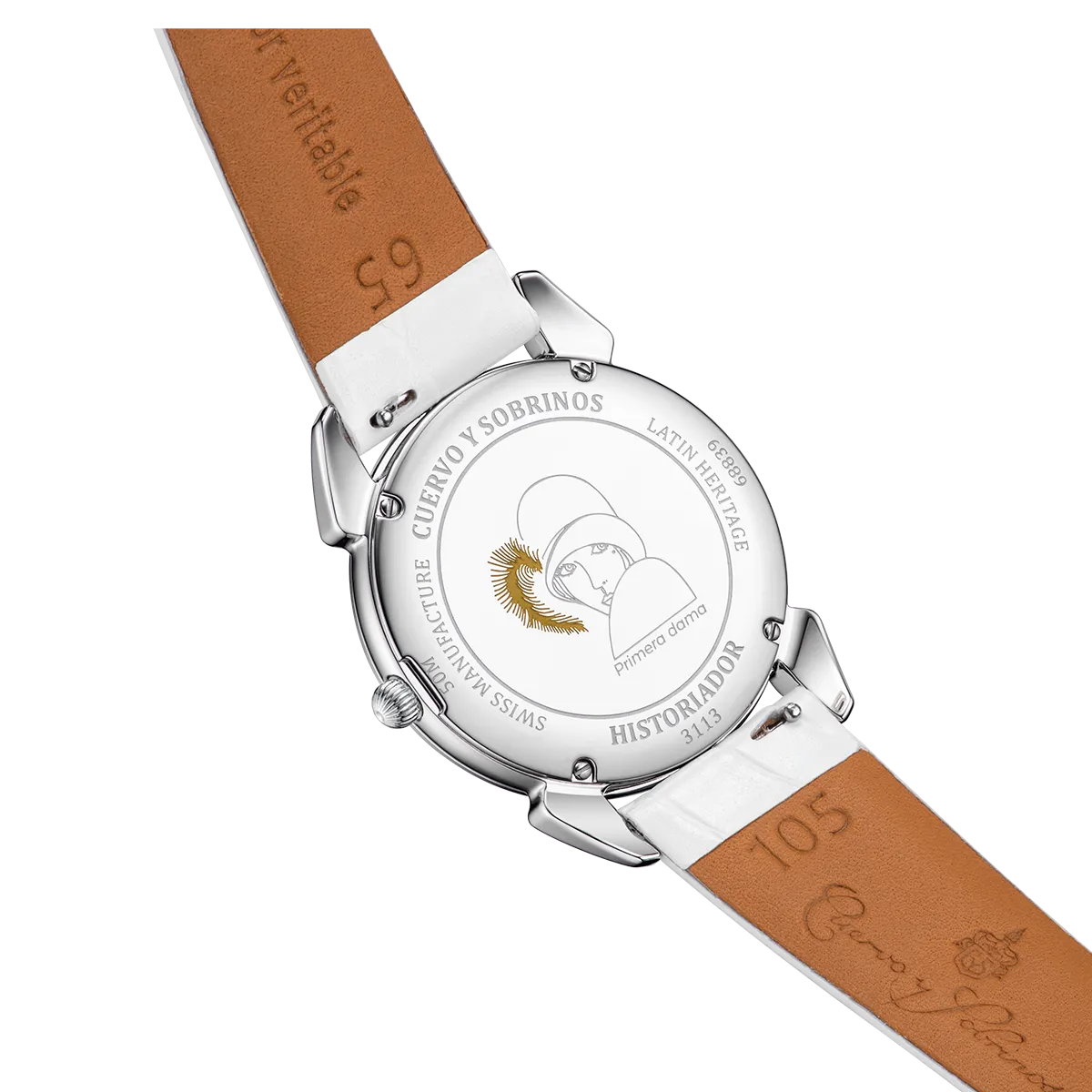 Reloj de lujo Cuervo Y Sobrinos Historiador Primera Dama Blanco y Diamantes 3113.1W-S1 Detalle del Reloj de lujo de la marca CUERVO Y SOBRINOS modelo HISTORIADOR PRIMERA DAMA 3113.1W-S1, cuarzo, fabricado en Suiza.