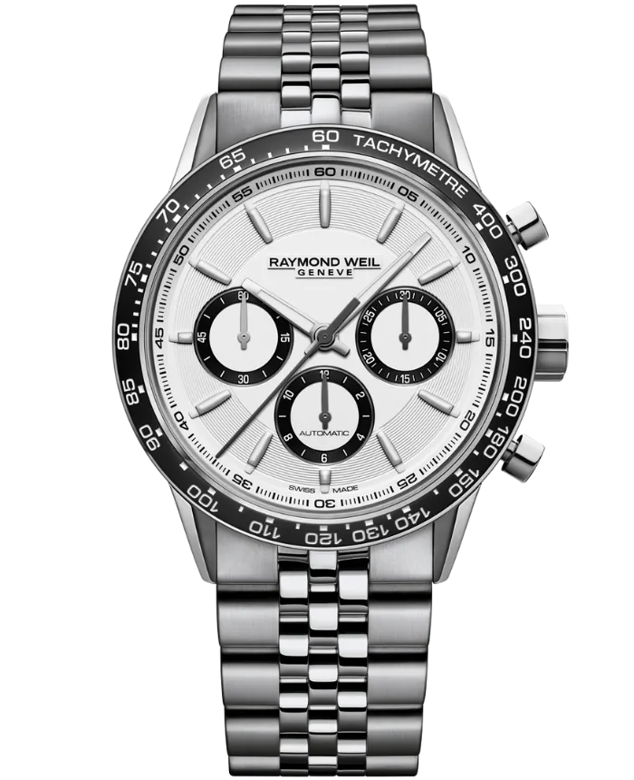 Reloj de lujo Raymond Weill Freelancer Cronógrafo Blanco Acero 7741-ST1-30021 Detalle del Reloj de lujo de la marca RAYMOND WEILL modelo FREELANCER 7741-ST1-30021, automático, fabricado en Suiza.
