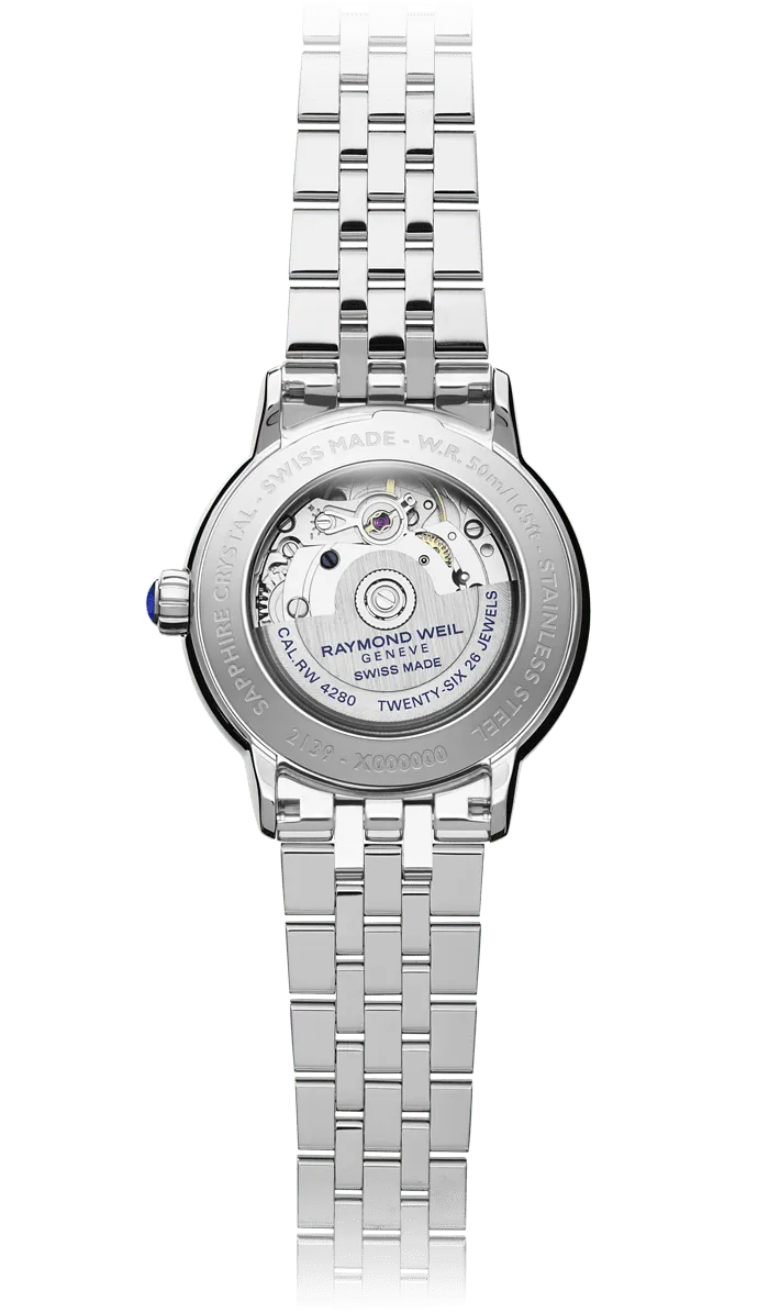 Reloj de lujo Raymond Weill Maestro Nácar Fase Lunar Diamantes Acero 2139-ST-00965 Detalle del Reloj de lujo de la marca RAYMOND WEILL modelo MAESTRO 2139-ST-00965, automático, fabricado en Suiza.