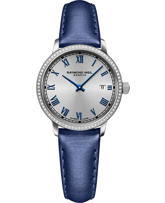 Reloj de lujo Raymond Weill Toccata Plata 76 Diamantes Azul Detalle del Reloj de lujo de la marca RAYMOND WEILL modelo TOCCATA 5985-SCS-00653, cuarzo, fabricado en Suiza.