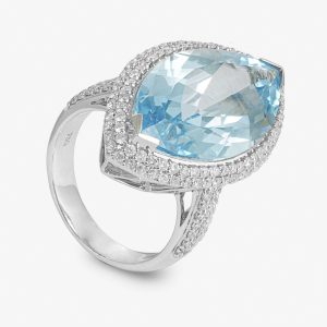 Anillo oro blanco diamantes topacio azul Big.Ref: 3-0000-96054