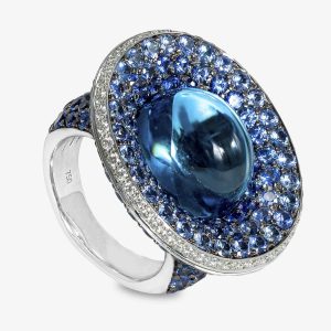 Anillo Oval de Oro Blanco y Topacio Cabujon Ref. 165A1191DBSWB
