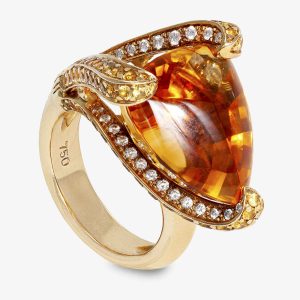 Anillo de Oro Amarillo, Diamantes y Cuarzo Citrino Ref. 165-CITRINOBT