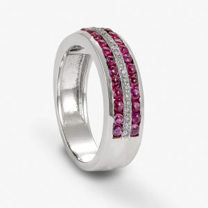 Anillo de oro blanco y rubíes doble