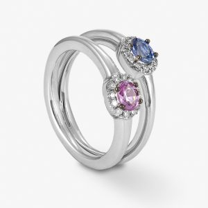 Anillo de oro blanco diamantes y zafiros