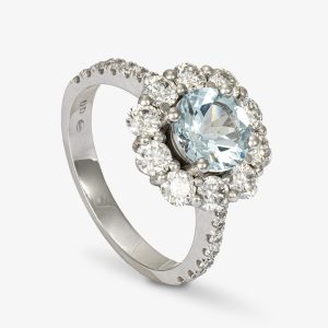 Anillo Brillantes  en orla con Aguamarina