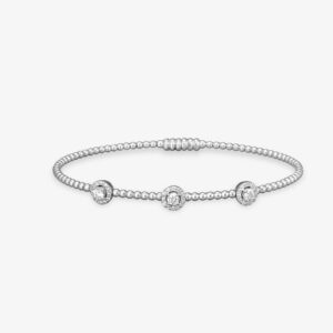Pulsera de Oro Blanco tres orlas con Brillantes
