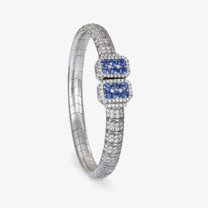 Pulsera  rígida Oro Blanco, Brillantes y Zafiros
