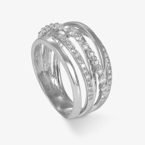 Anillo Oro Blanco Entrelazado con Brillantes