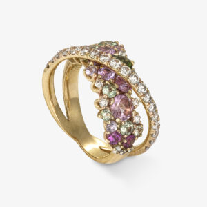 Anillo Cruzado de Oro Rosa con Brillantes, Turmalinas y Zafiros.Ref:185AN830,735CT