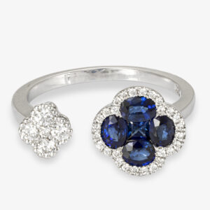 Anillo Oro Blanco Abierto Brillantes y Zafiros