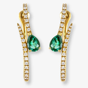 Pendientes Oro Amarillo ,Brillantes y Esmeralda
