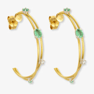 Pendientes Aros Oro Amarillo, Esmeraldas y Brillante