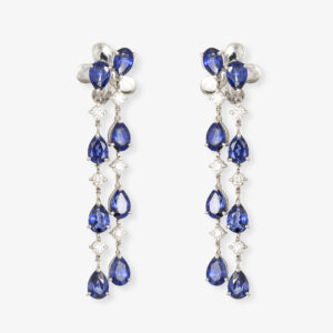 Pendientes Oro Blanco Con Diamantes y Zafiros Ceylan