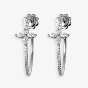 Pendientes Aro Oro Blanco Y Brillantes Flor