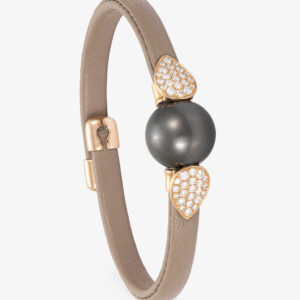 Pulsera de Piel con Brillantes y Perla Tahiti