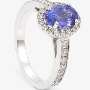 Anillo Oro Blanco con Orla Brillantes y Tanzanita